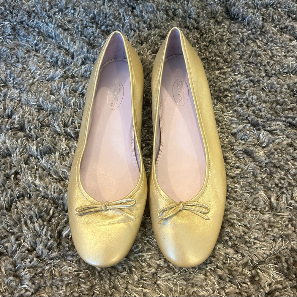 Talbots leather ballet flats 11 11B Gold Metallic Bow Slip On Casual Work